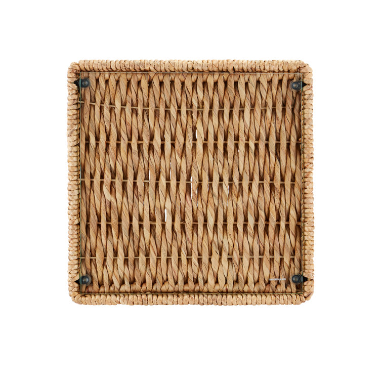 Natural Water Hyacinth and Glass Square Accent Table