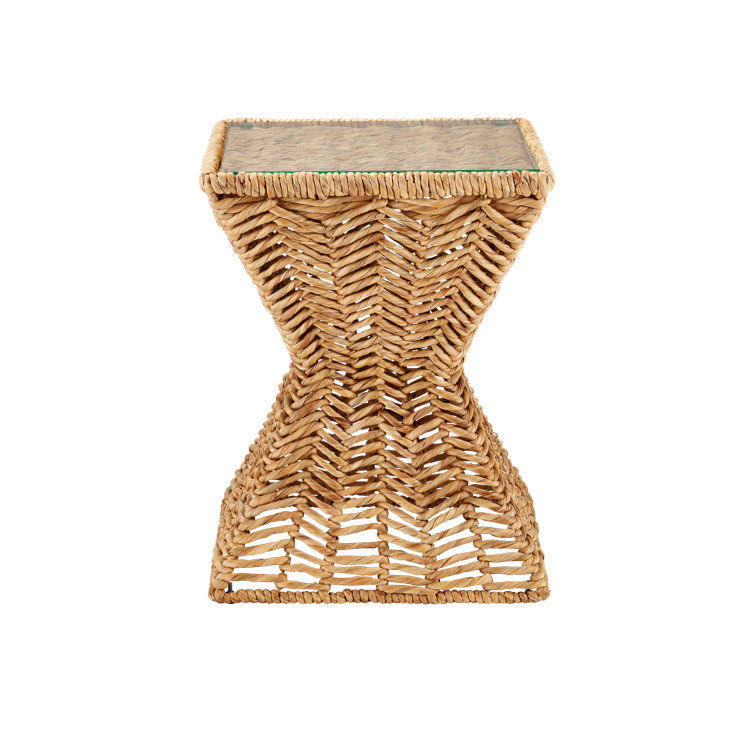 Natural Water Hyacinth and Glass Square Accent Table