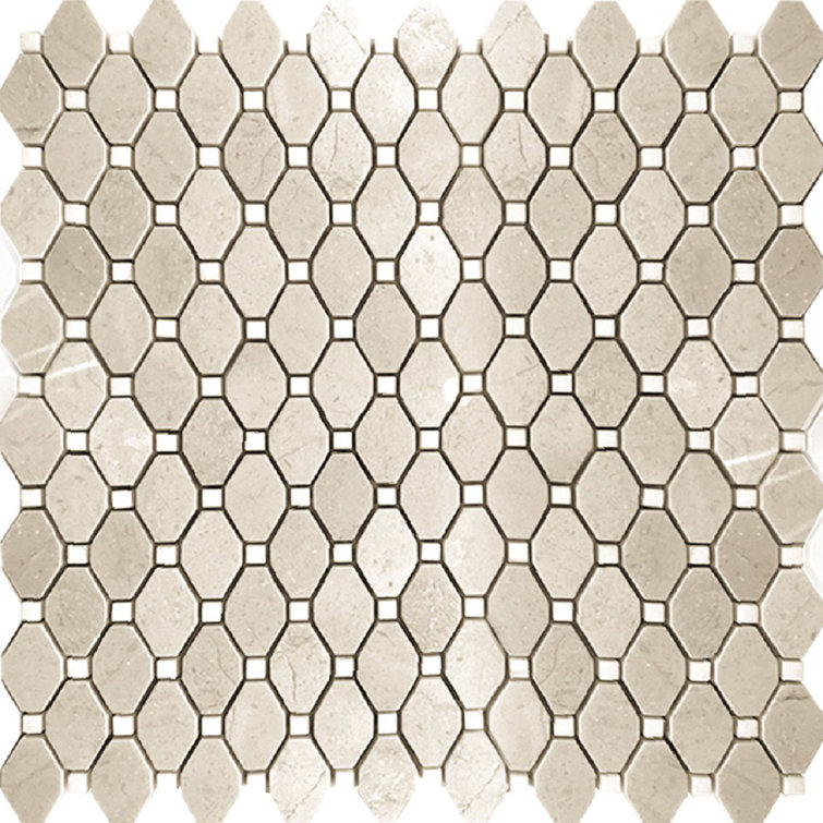 11.8 x 12.4 Beige and White Marble Mosaic Tile
