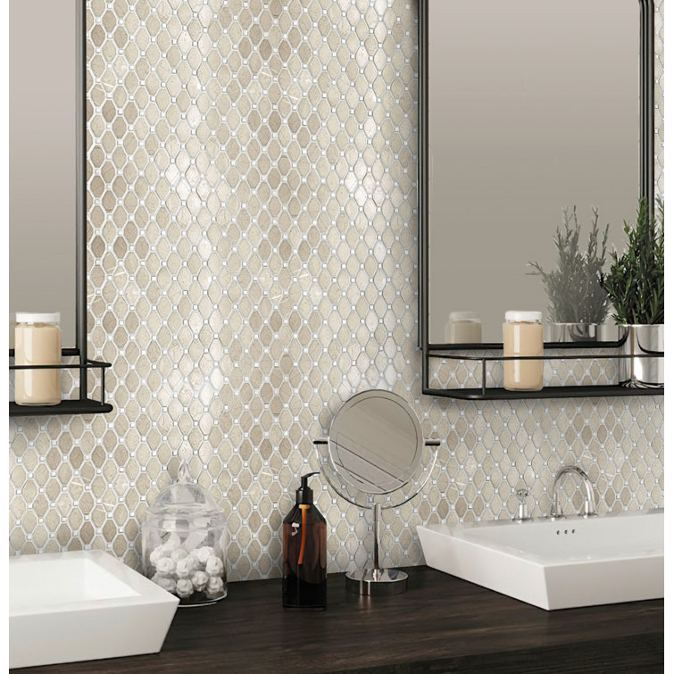 11.8 x 12.4 Beige and White Marble Mosaic Tile
