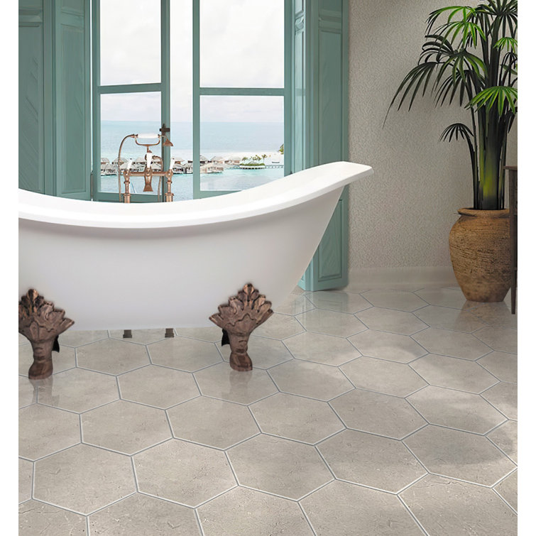 10" Beige Hexagon Marble Look Wall & Floor Tile