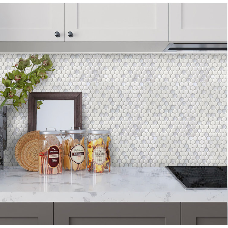 White Recycled Glass Hexagon Mosaic Tile Sheet
