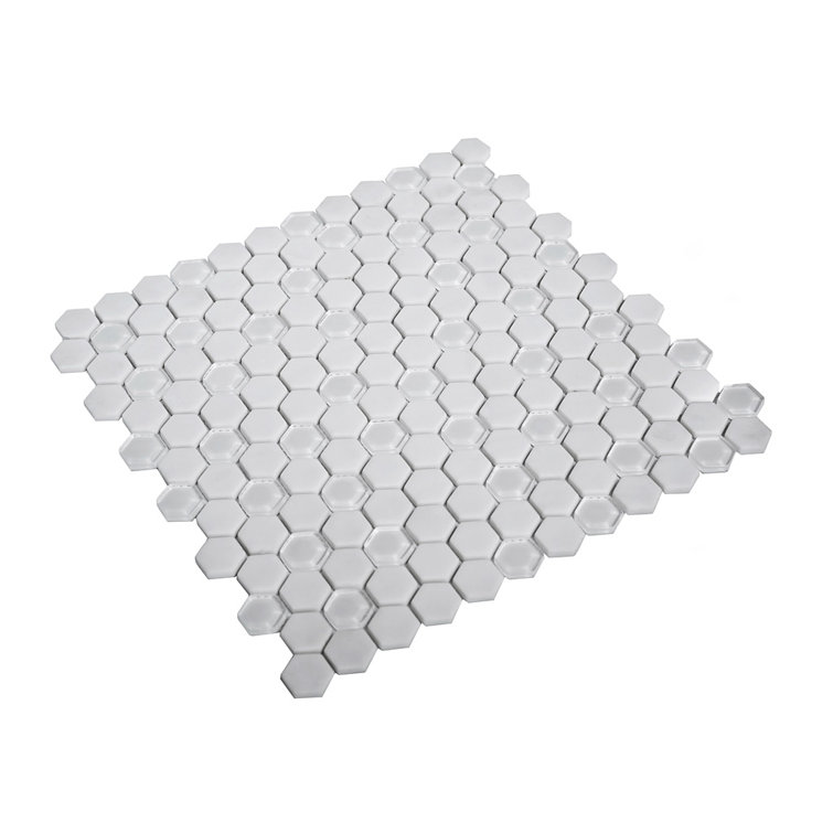 White Recycled Glass Hexagon Mosaic Tile Sheet