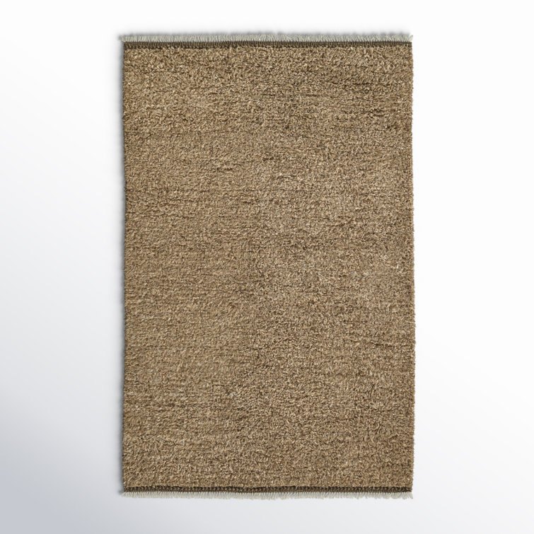 Natural Brown Handwoven Wool Shag Area Rug, 5' x 8'