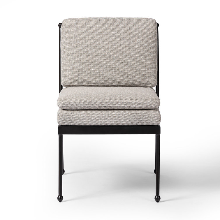 Ramiro Ecru and Matte Gunmetal Armless Outdoor Dining Chair with Cushions