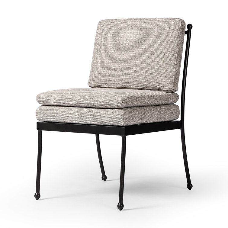 Ramiro Ecru and Matte Gunmetal Armless Outdoor Dining Chair with Cushions