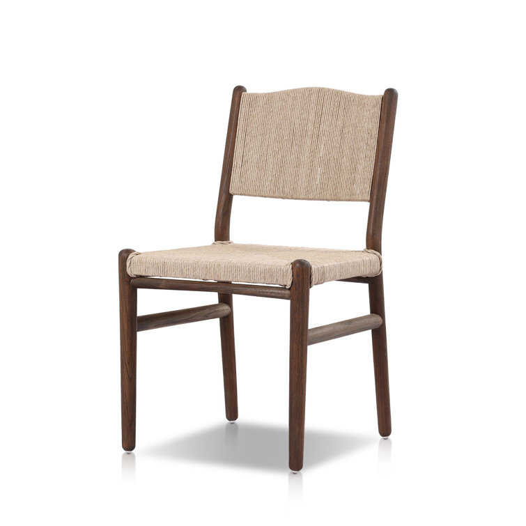 Vintage White and Saddle Brown Teak Outdoor Dining Chair