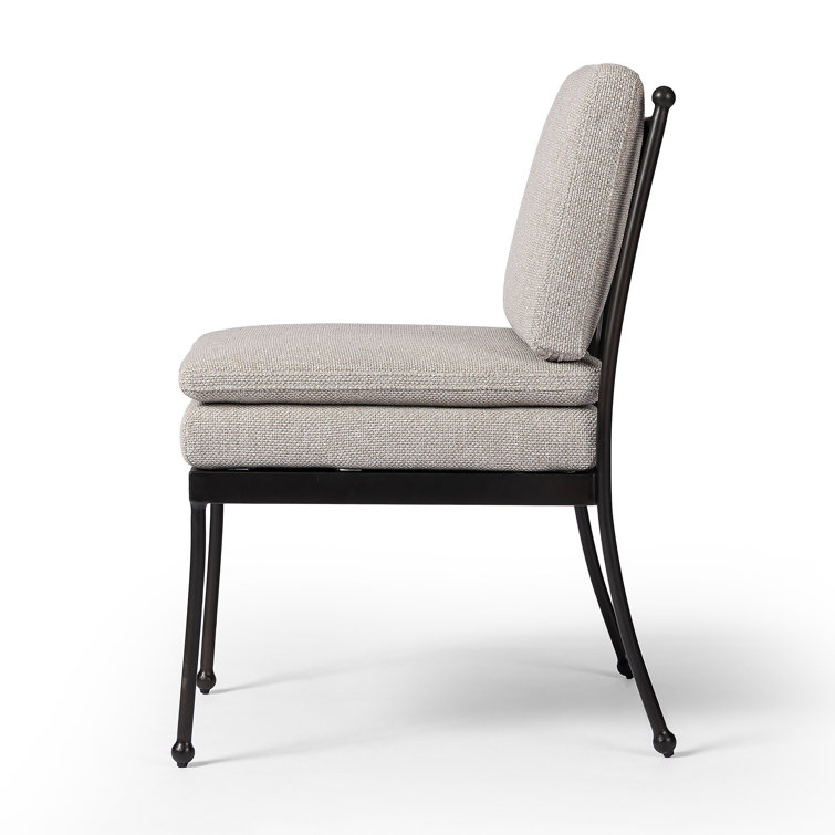 Ramiro Ecru and Matte Gunmetal Armless Outdoor Dining Chair with Cushions