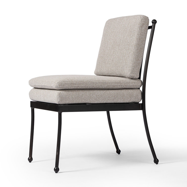 Ramiro Ecru and Matte Gunmetal Armless Outdoor Dining Chair with Cushions