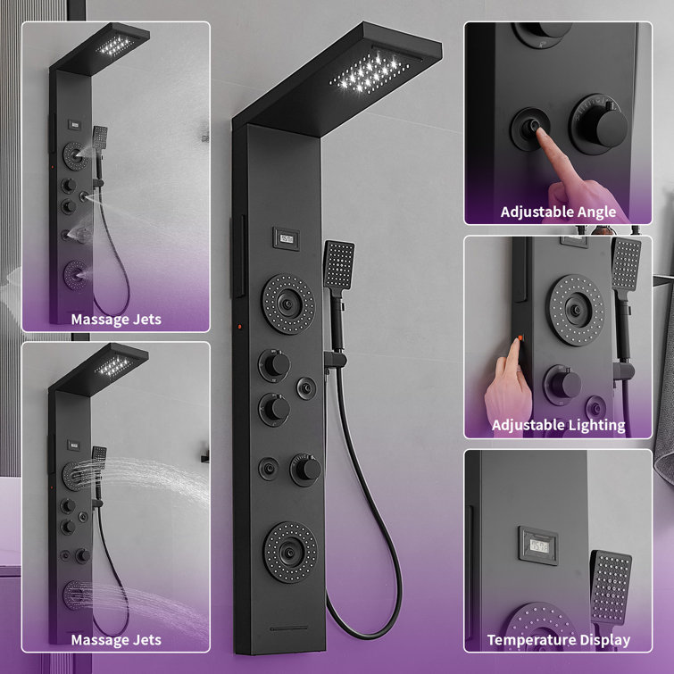 Matte Black 47'' Shower Panel System with LED Light and Body Jets