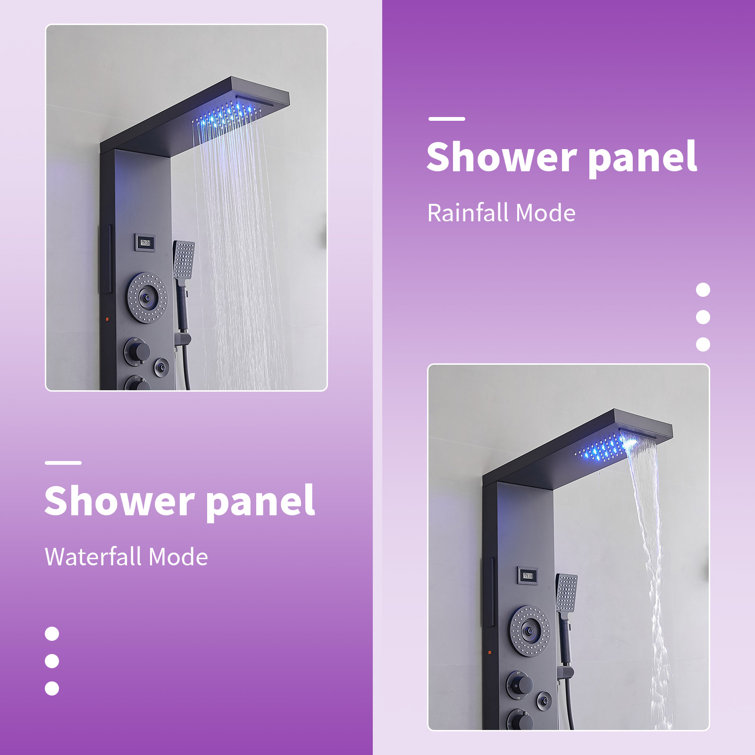 Matte Black 47'' Shower Panel System with LED Light and Body Jets