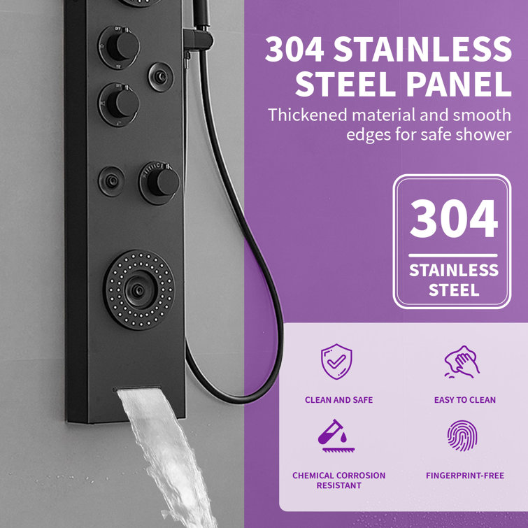 Matte Black 47'' Shower Panel System with LED Light and Body Jets