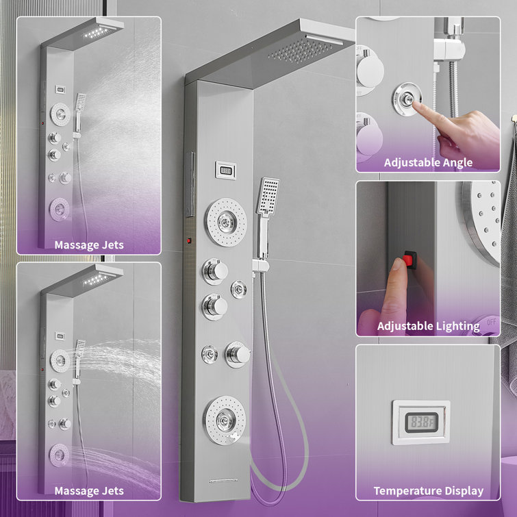Nickel Chrome Multi-Function LED Shower Panel System