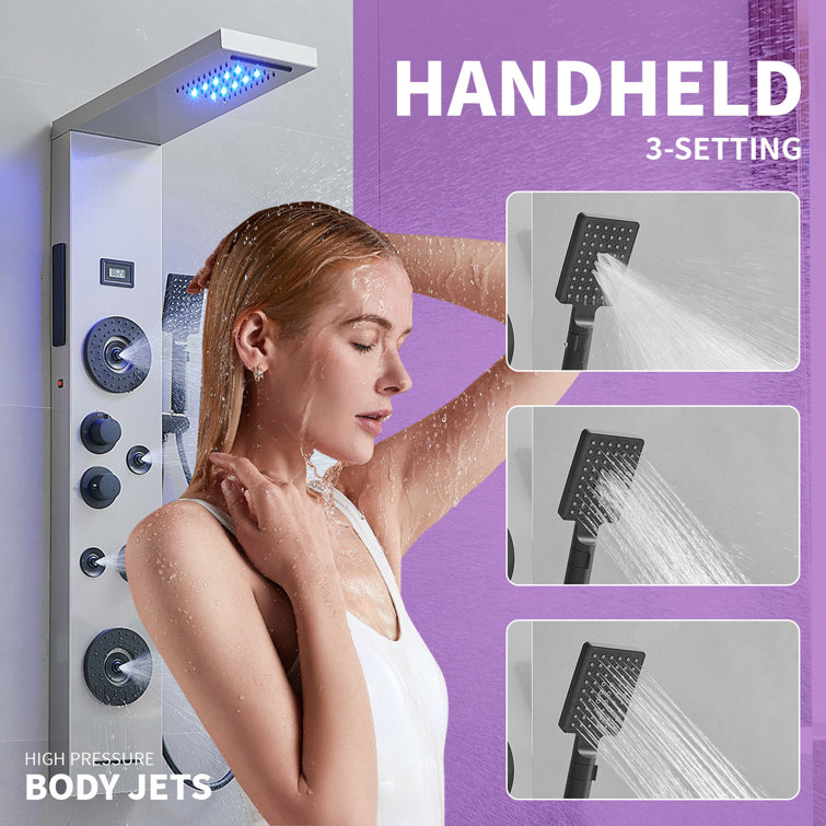 Black Nickel 51.57'' Shower Panel with LED Light and Body Jets