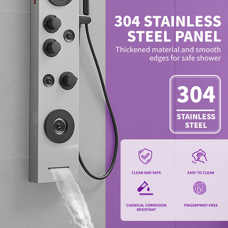 Black Nickel 51.57'' Shower Panel with LED Light and Body Jets