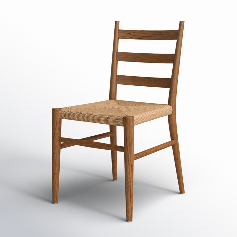 Teak and Woven Beige Armless Outdoor Dining Chair