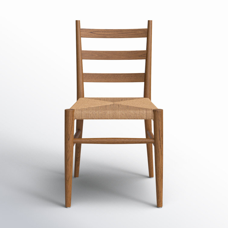 Teak and Woven Beige Armless Outdoor Dining Chair