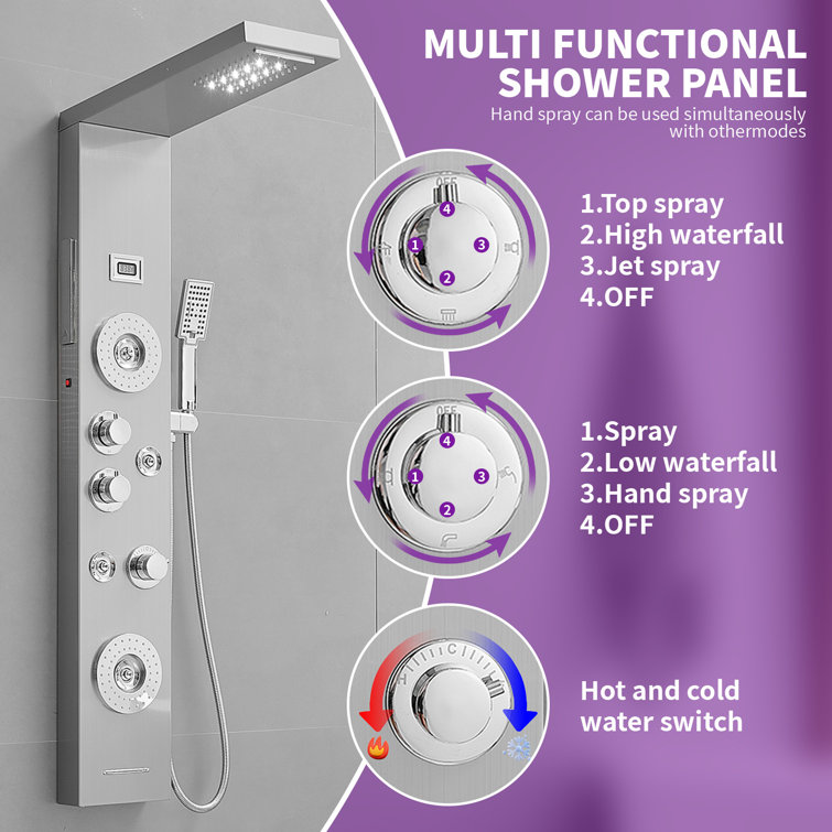Nickel Chrome Multi-Function LED Shower Panel System