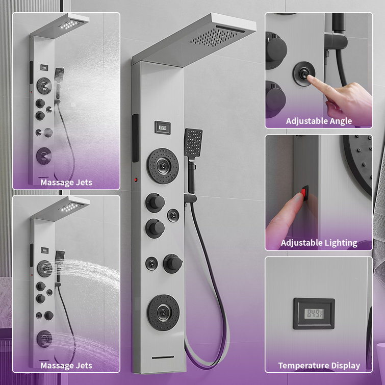 Black Nickel 51.57'' Shower Panel with LED Light and Body Jets