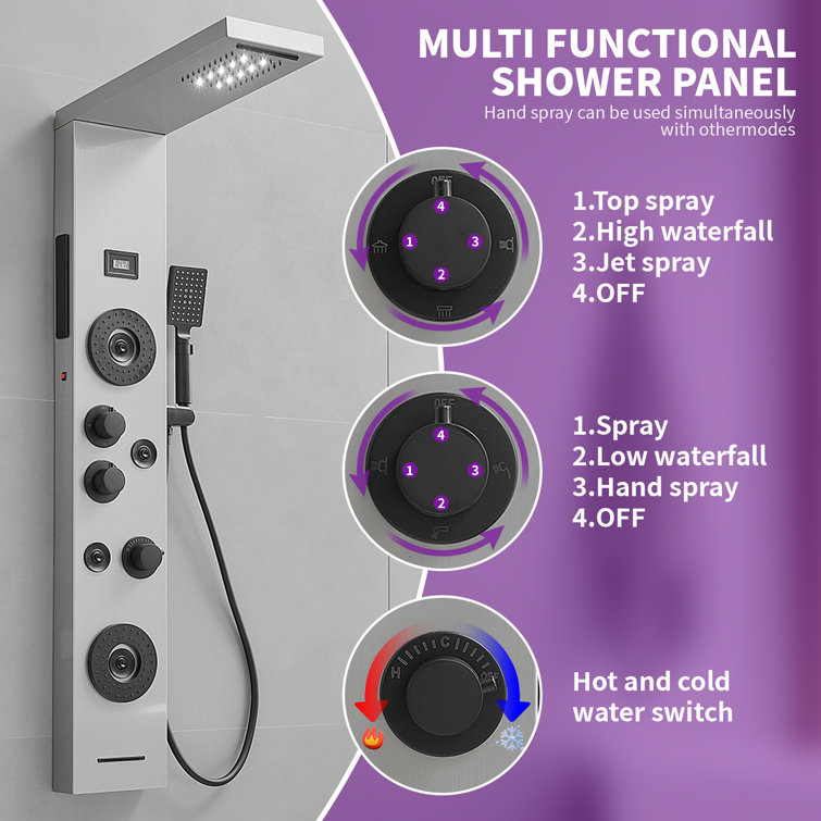 Black Nickel 51.57'' Shower Panel with LED Light and Body Jets