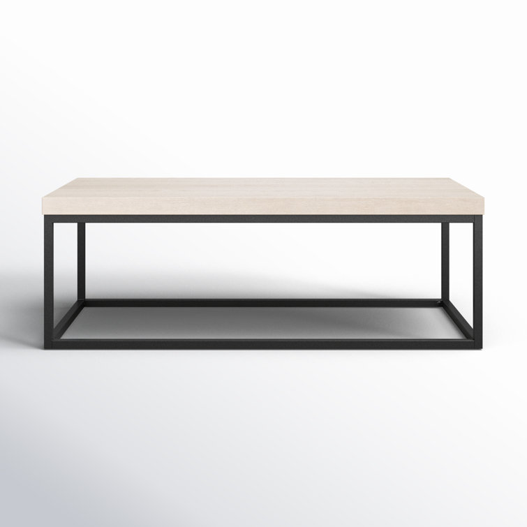 Brayton 52" White Wash Rectangular Coffee Table with Metal Frame