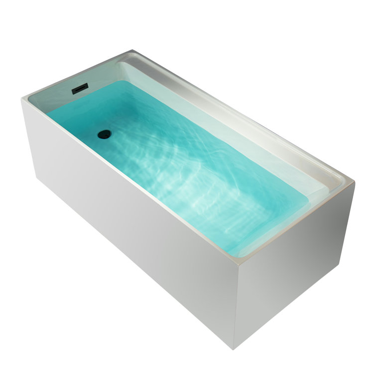 59-Inch White Acrylic Rectangular Freestanding Soaking Bathtub