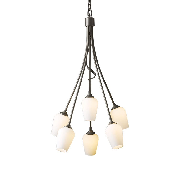 Elysian Dark Smoke Steel Teardrop Chandelier with Opal Shade