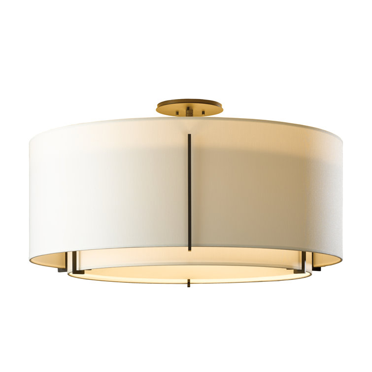 Dark Smoke and Flax Fabric Drum Semi Flush Mount