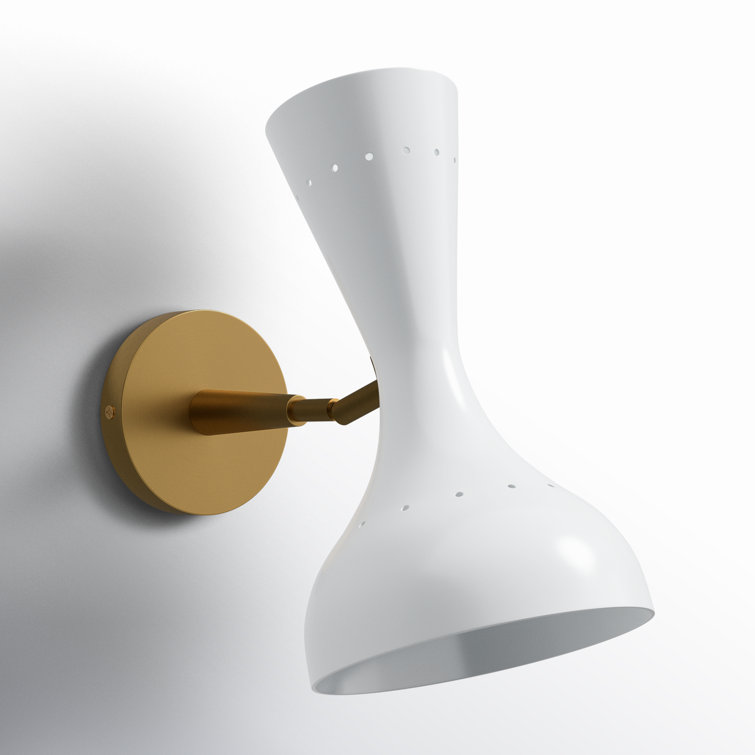 Pisa Mid-Century 2-Light White Lacquer & Antique Brass Wall Sconce