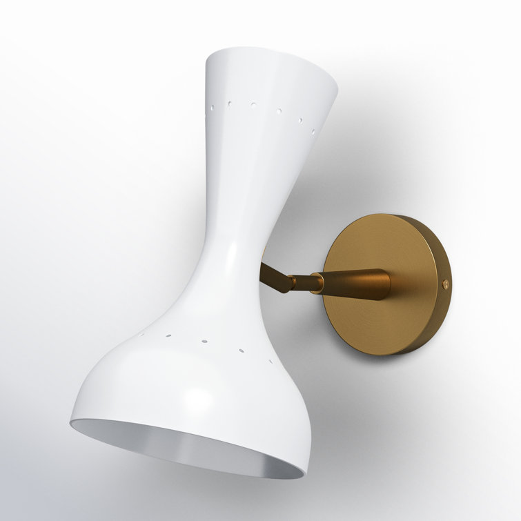 Pisa Mid-Century 2-Light White Lacquer & Antique Brass Wall Sconce