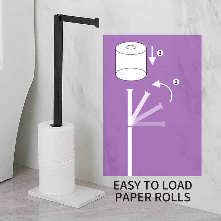 Matte Black Freestanding Toilet Paper Holder with Marble Base