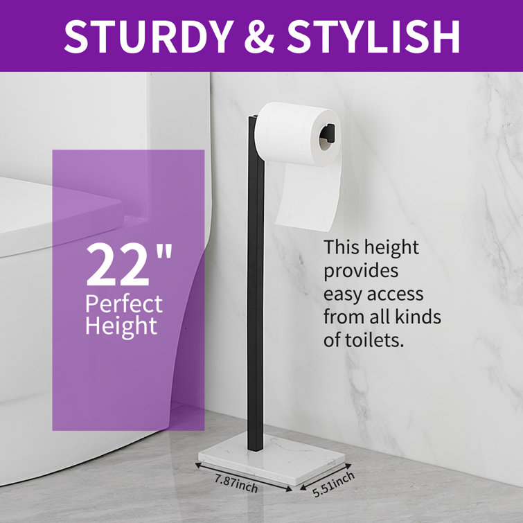 Matte Black Freestanding Toilet Paper Holder with Marble Base