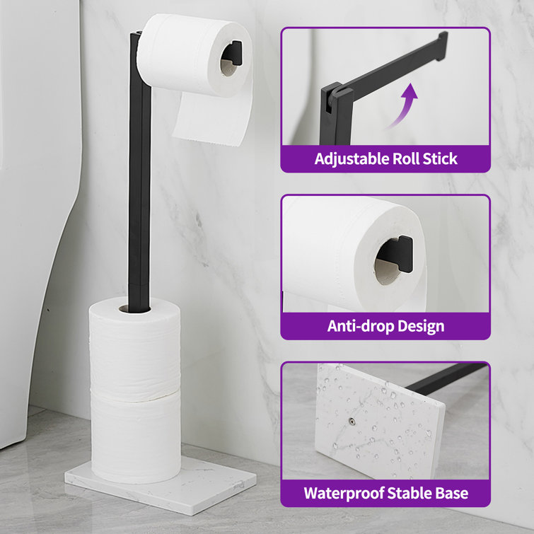 Matte Black Freestanding Toilet Paper Holder with Marble Base