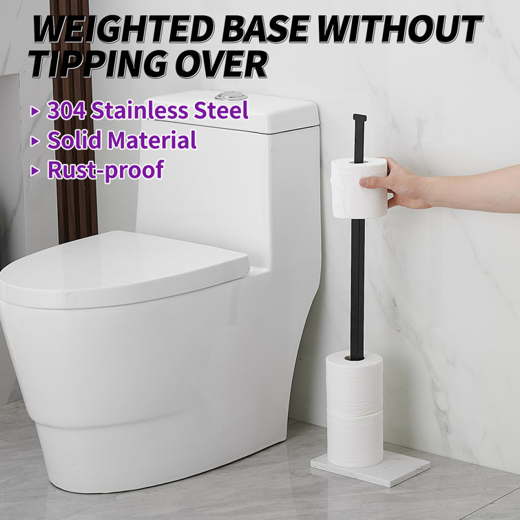 Matte Black Freestanding Toilet Paper Holder with Marble Base