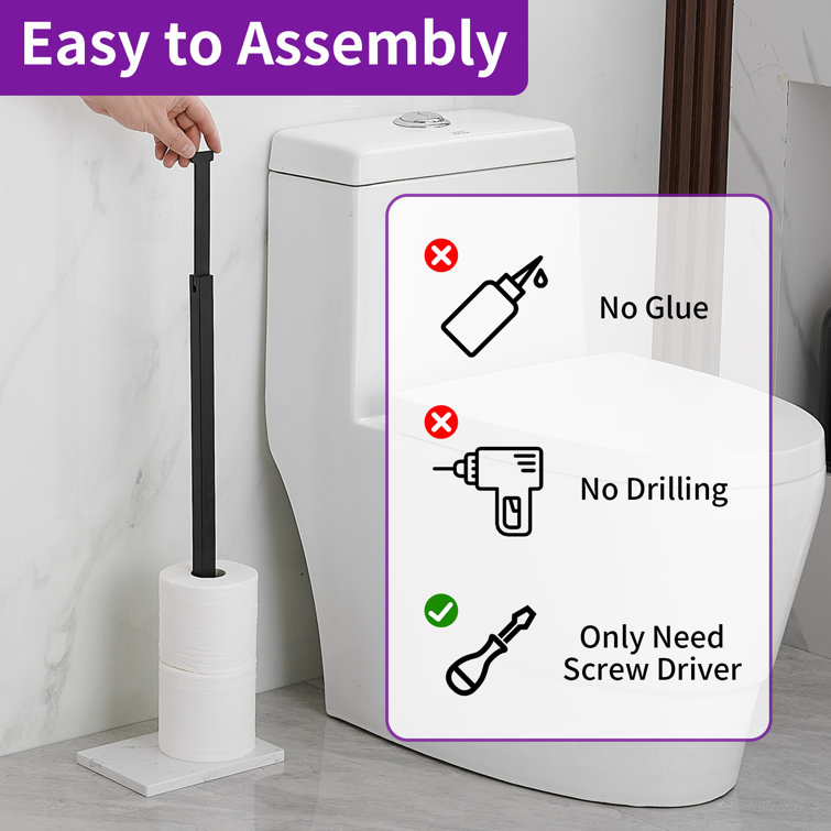 Matte Black Freestanding Toilet Paper Holder with Marble Base