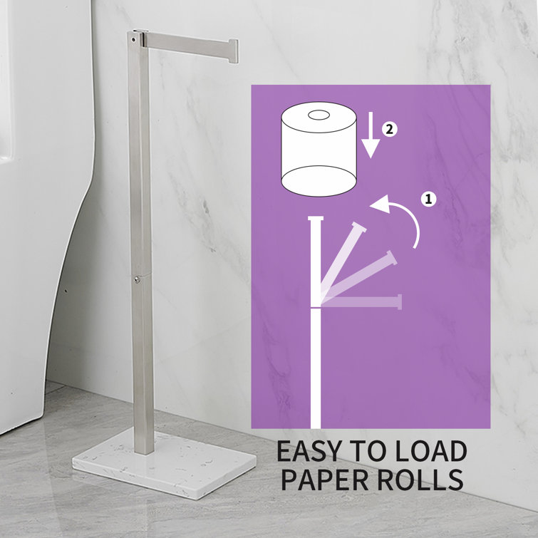 Brushed Nickel Freestanding Toilet Paper Holder with Marble Base