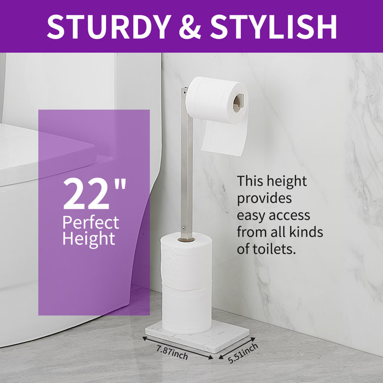 Brushed Nickel Freestanding Toilet Paper Holder with Marble Base