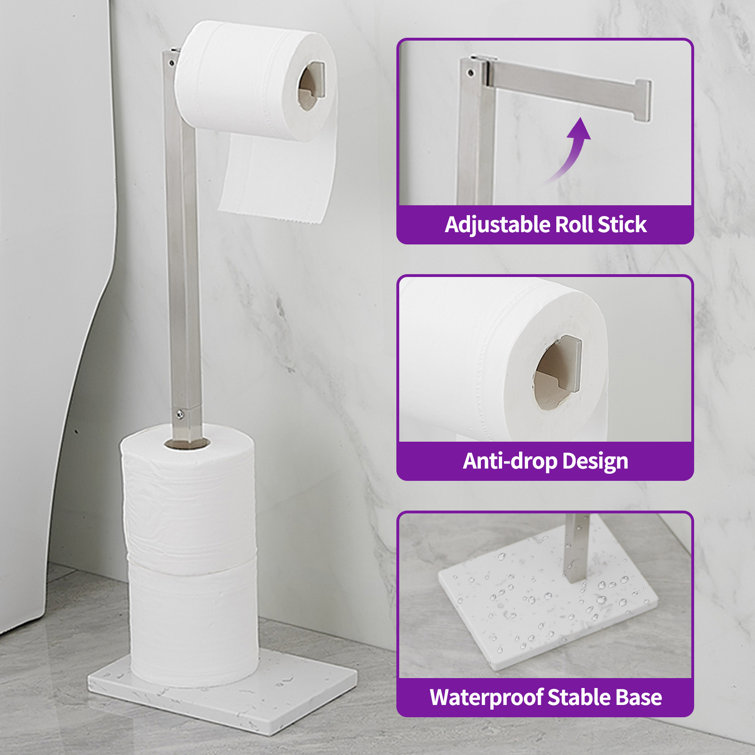 Brushed Nickel Freestanding Toilet Paper Holder with Marble Base
