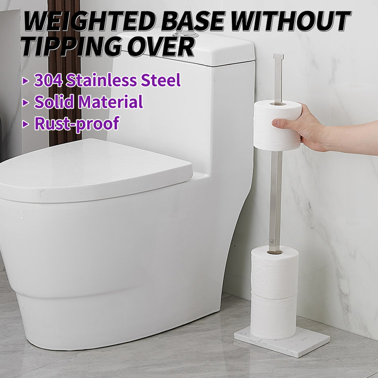 Brushed Nickel Freestanding Toilet Paper Holder with Marble Base