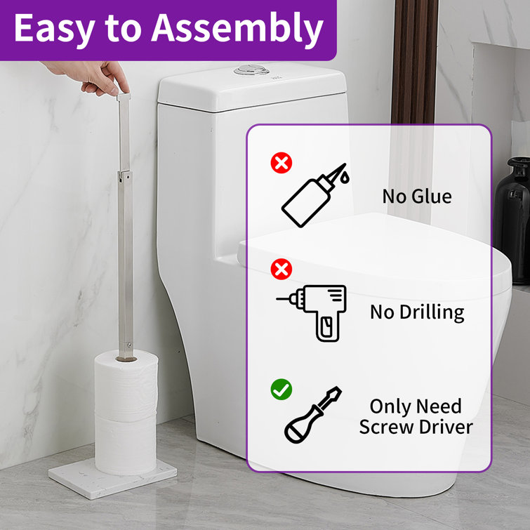 Brushed Nickel Freestanding Toilet Paper Holder with Marble Base