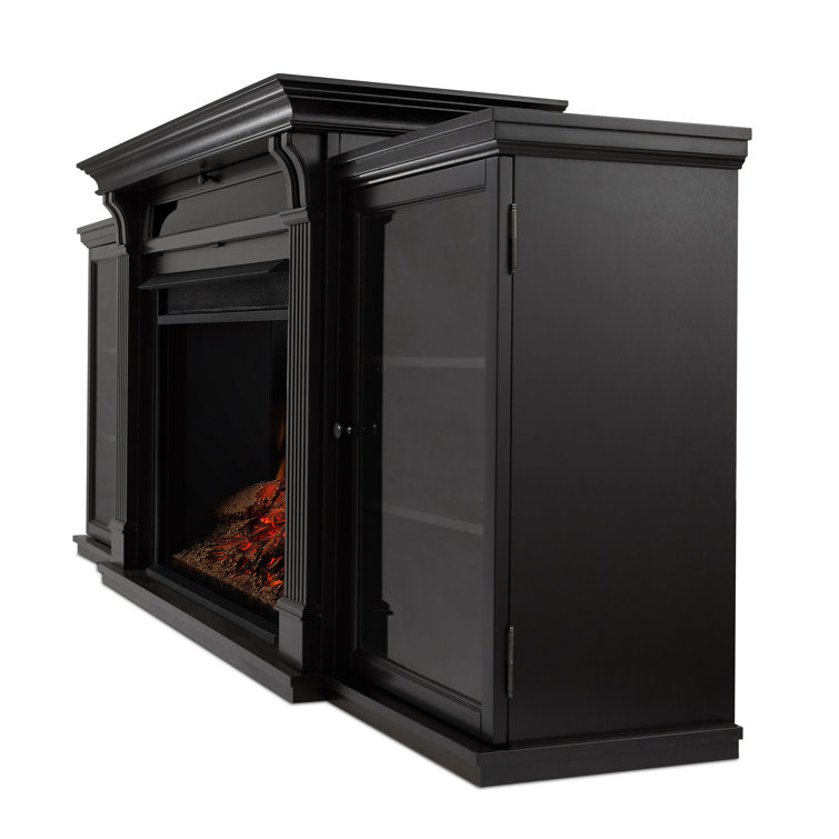 Tracey 84" Black Wood Electric Fireplace TV Stand