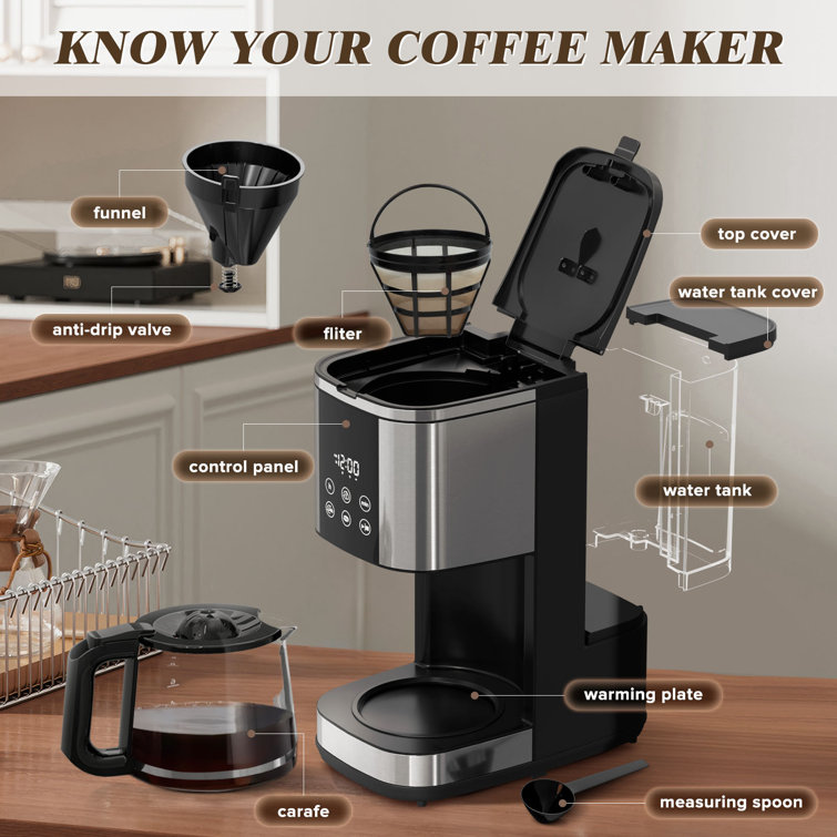 10-Cup Black and Silver Programmable Drip Coffee Maker with Carafe