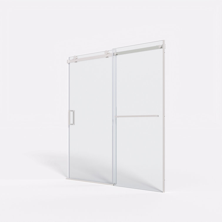 Brushed Nickel Frameless Sliding Shower Door with Clear Tempered Glass