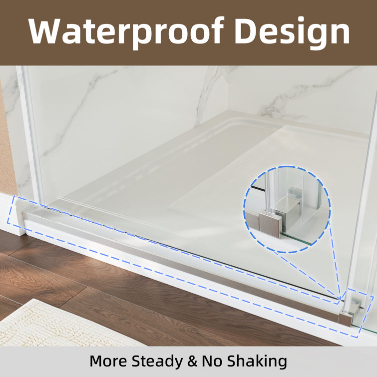 Brushed Nickel Frameless Sliding Shower Door with Clear Tempered Glass