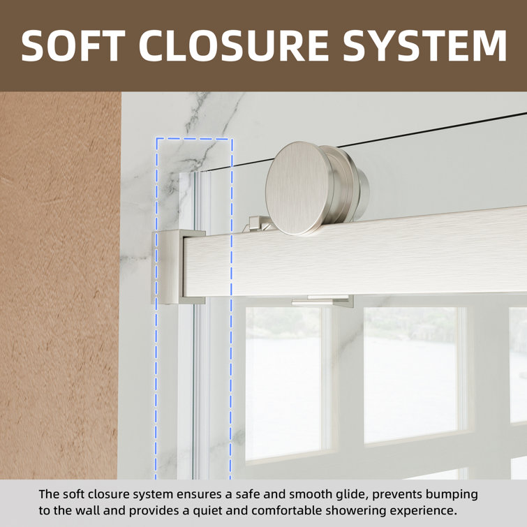 Brushed Nickel Frameless Sliding Shower Door with Clear Tempered Glass