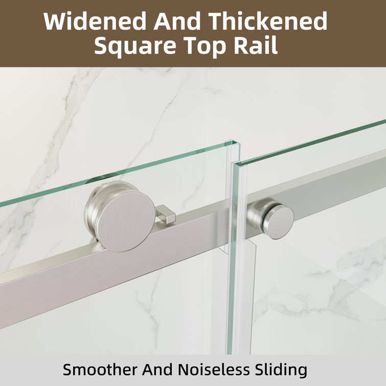 Brushed Nickel Frameless Sliding Shower Door with Clear Tempered Glass
