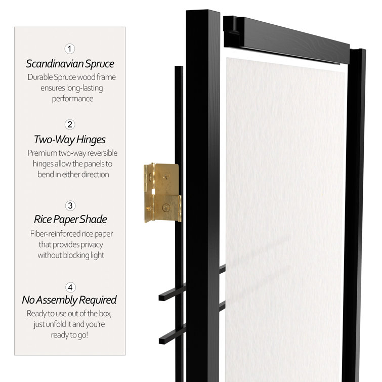 4-Panel Black Shoji Screen with Double Cross Design