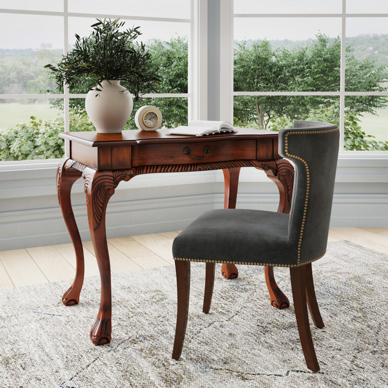 Vintage Oak Hand-Carved Writing Desk with Spacious Drawer