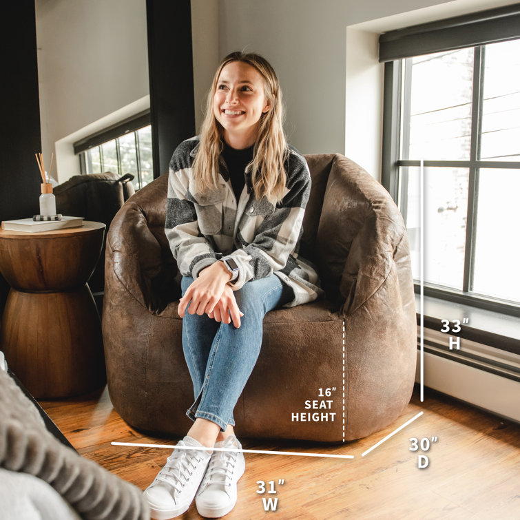 Espresso Vegan Leather Large Bean Bag Chair with Structured Back