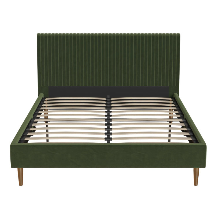 Ivory Velvet Full Upholstered Bed with Tufted Headboard and Slats
